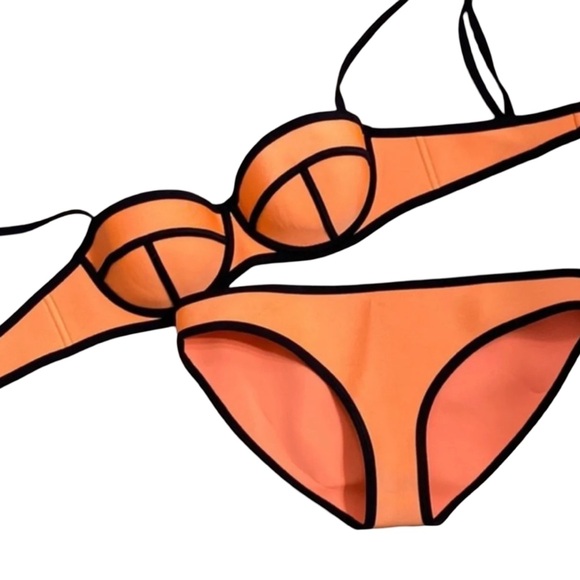 BIKINI TOP Neon Orange + Black Scuba Neoprene  SIZES S M & L - Picture 4 of 6